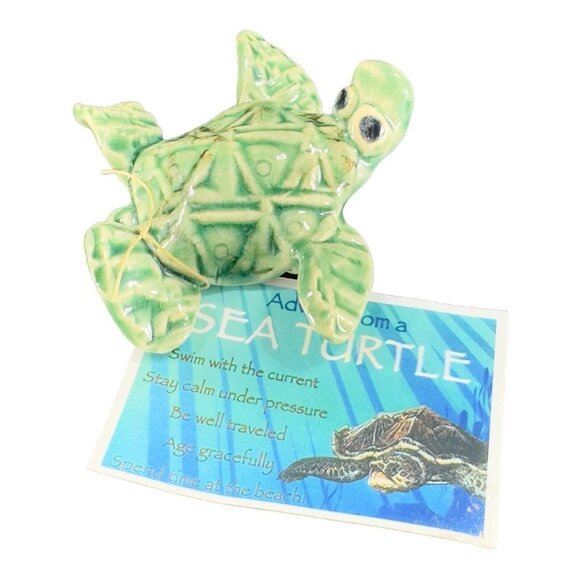 Hand Made Whimsical Sea Turtle Ceramic Figurine Awareness Animal Figurine W Tag - Picture 9 of 10